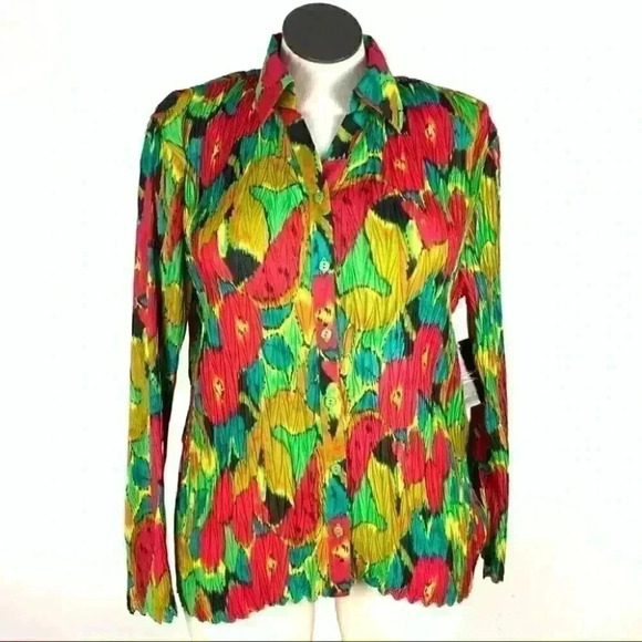 Milano Womens top size 1X multicolored floral watercolor button down - Picture 11 of 11